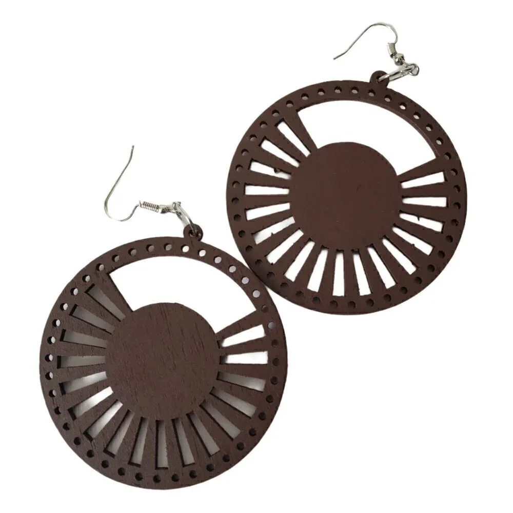 Bohemian Wooden Drop Lightweight Dangle Earrings - Picture 3 of 9